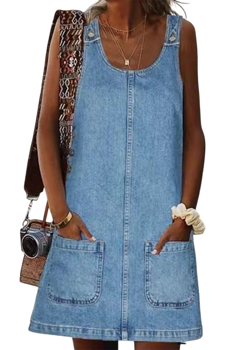 Maci - Denim Pocket Dress With U Neck Style And Comfort