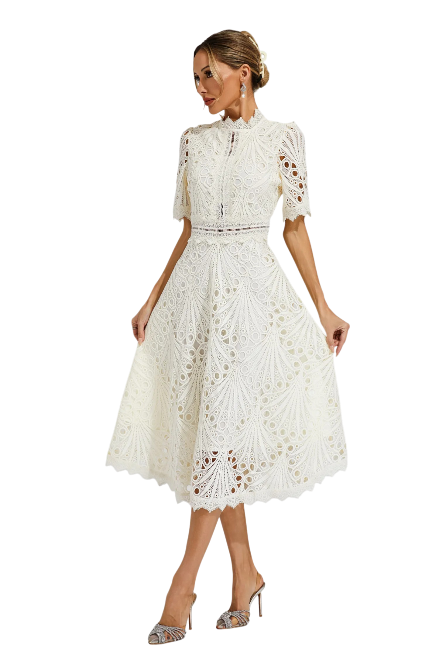 Lesley - Elegant Lace Midi Dress for Women with Flattering Silhouette