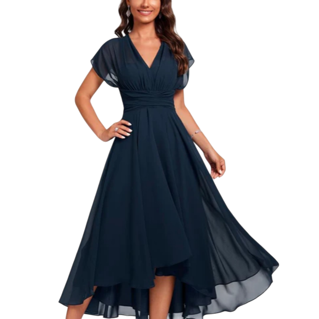 Aileen - Timeless Women's Midi Dress with V-neck and Flowy Skirt
