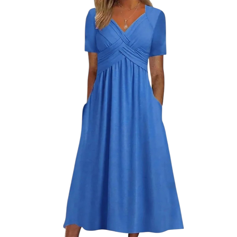 Demi - Soft A-Line Midi Dress with V-Neck for Women