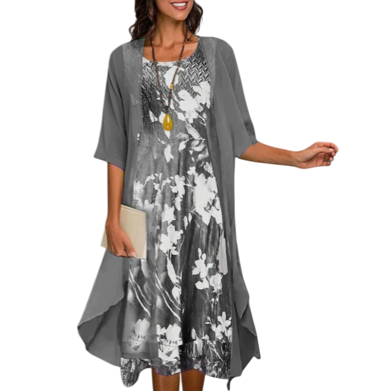 Emmy - Elegant Women's Floral Print Dress with Blazer