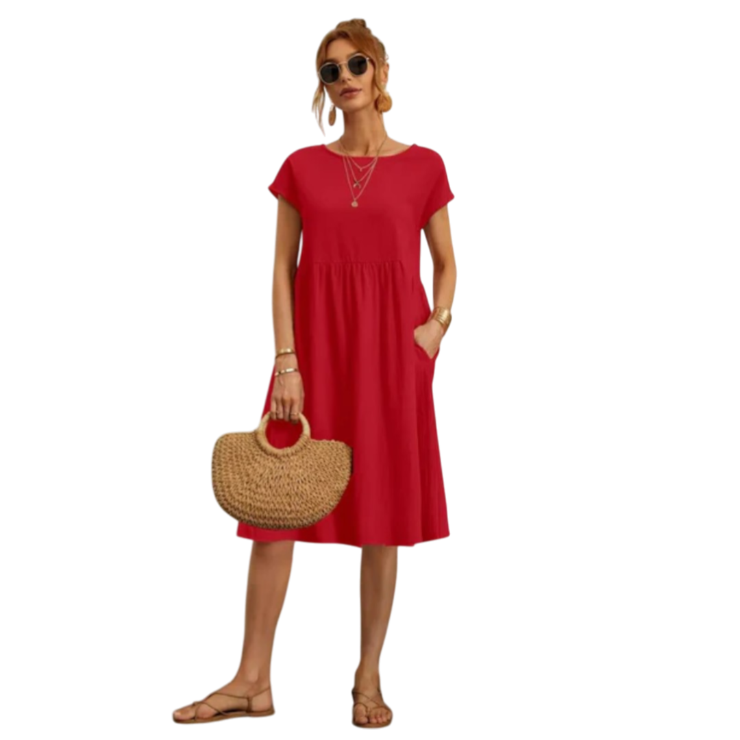 Laurel - Elegant Women's Midi Dress with Short Sleeves