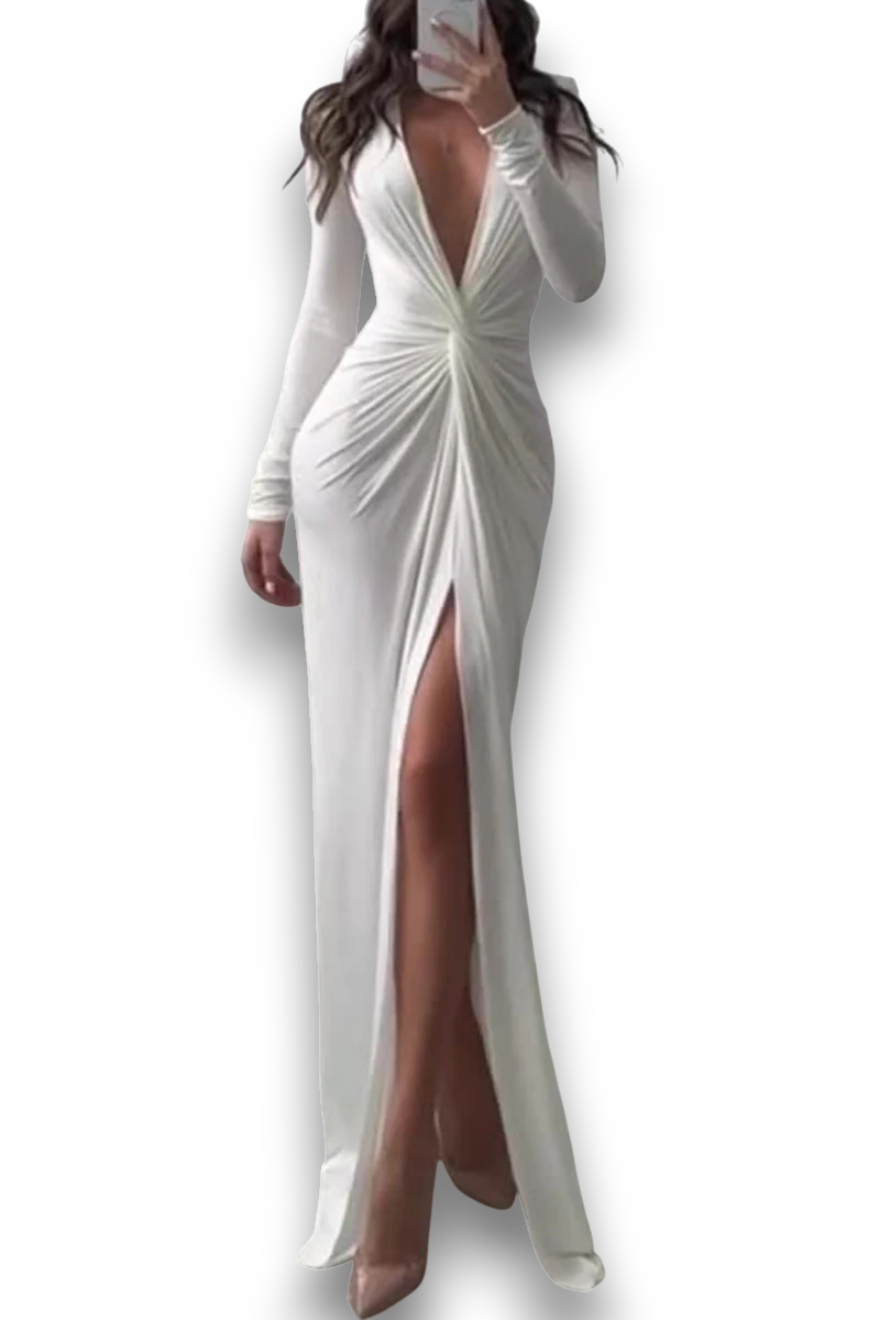 Liddy - Elegant Dress with V-neck and Pleated Neckline