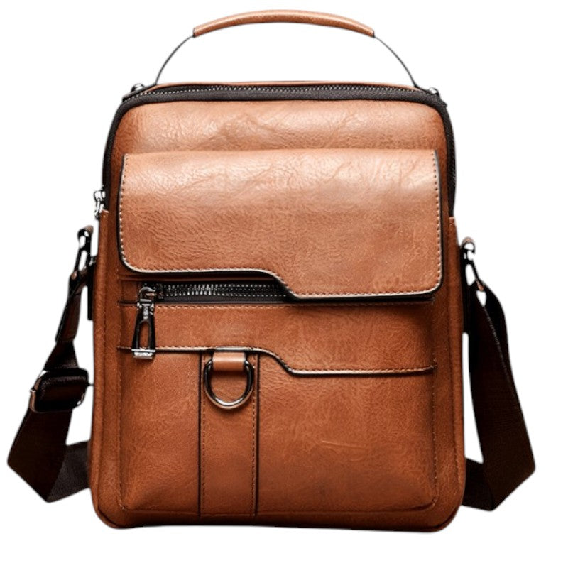 Frescovia - LuxeLeather Brown Leather Shoulder Bag With Front Pockets
