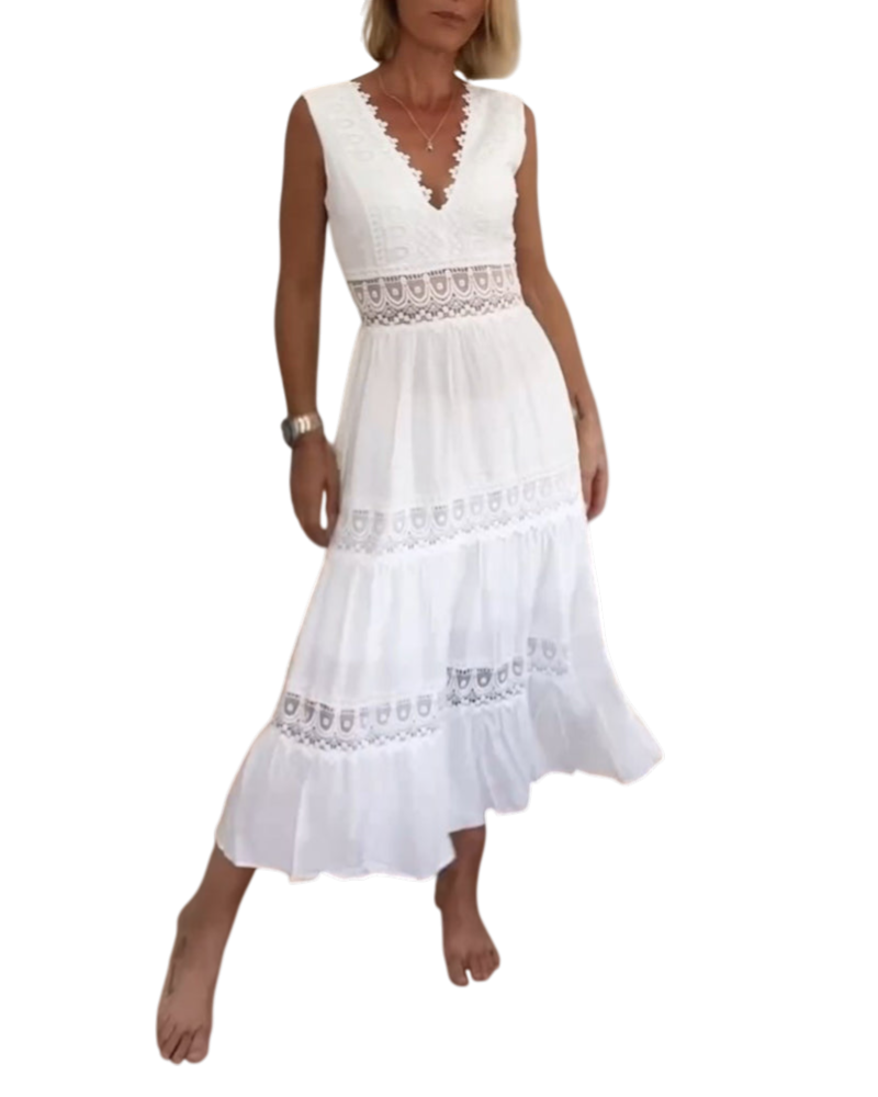 Marlee - Elegant Sleeveless Lace Dress with V-neck Design