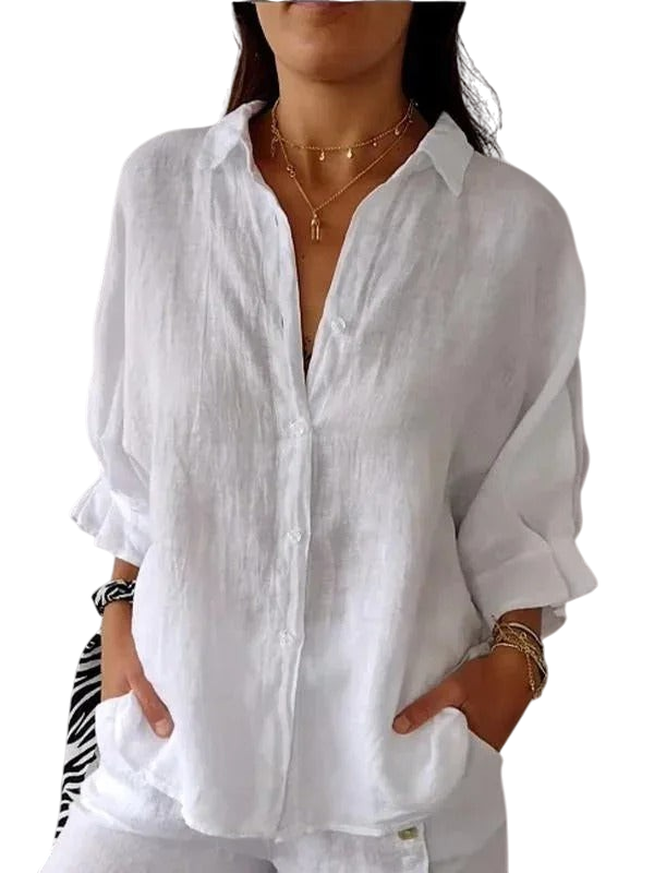 Steph - Linen Relaxed Shirt Long Sleeve Adjustable Cuffs