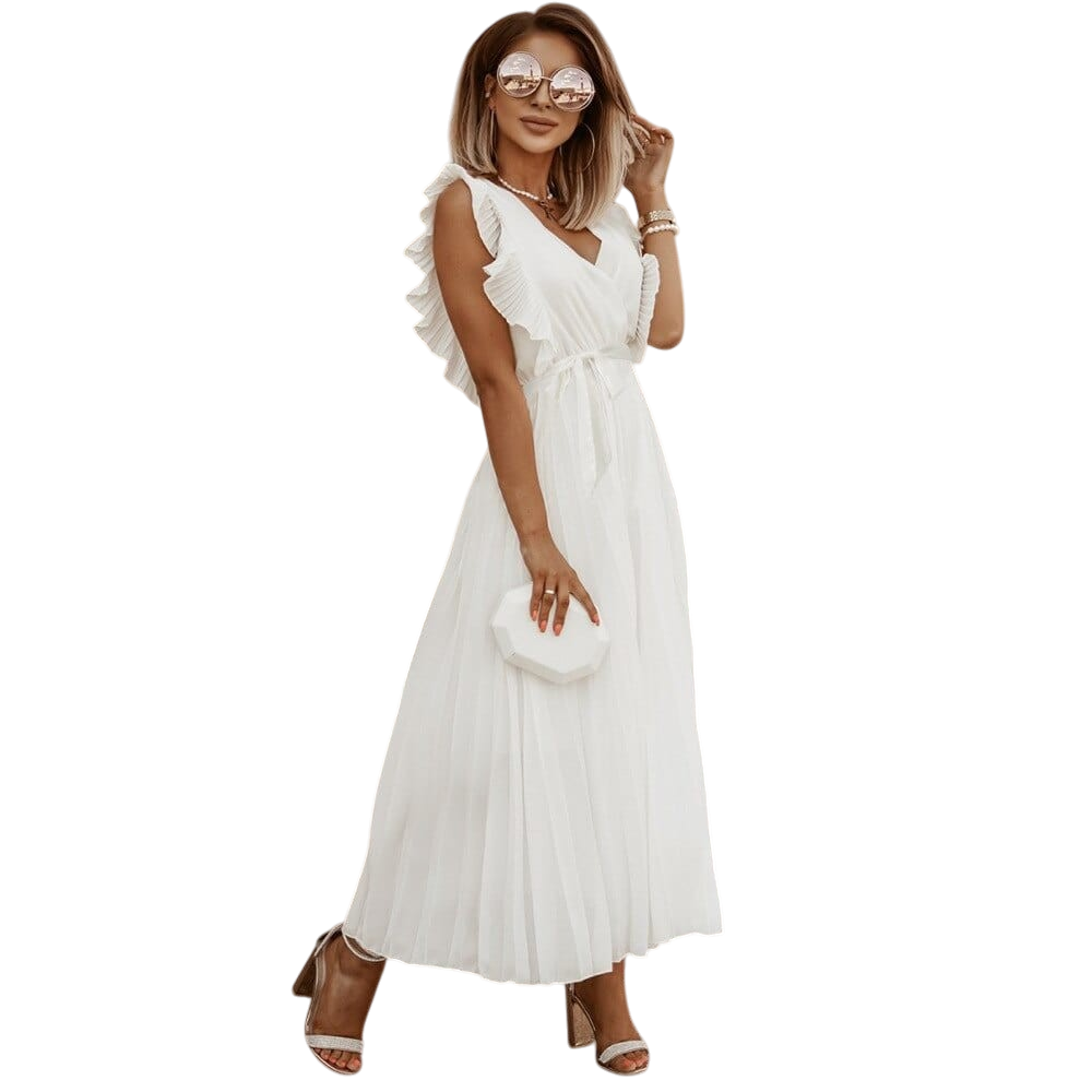 Sybil - Elegant Women's Maxi Ruffle Dress With Belt