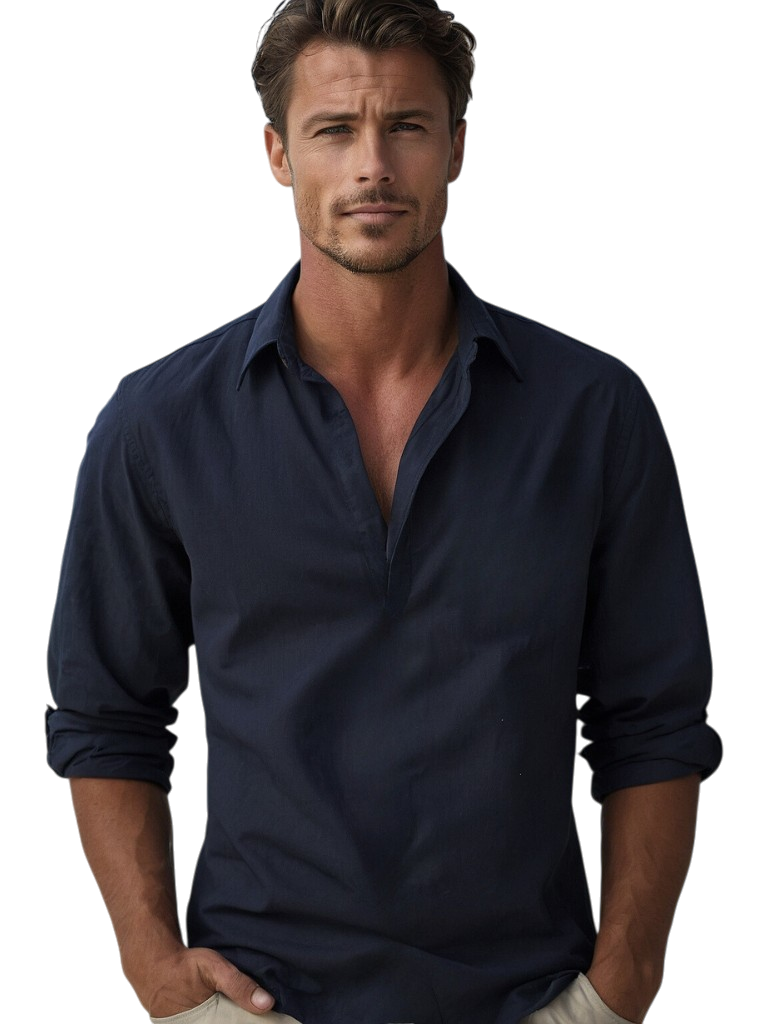 Terrence - Mens Open Collar Summer Shirt Linen Blend Casual