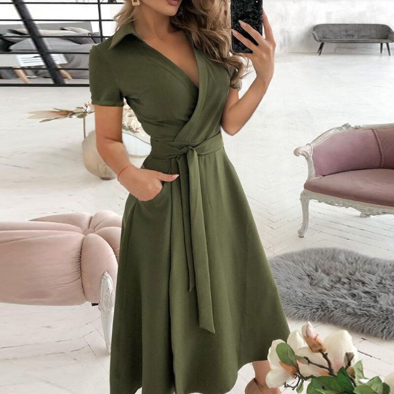Serena - Elegant A-line Tie Women's Dress for Comfort and Style