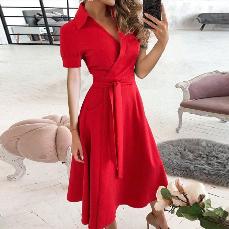 Serena - Elegant A-line Tie Women's Dress for Comfort and Style