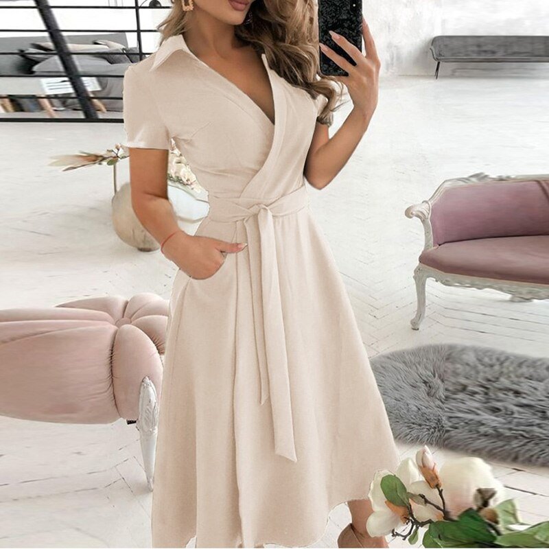 Serena - Elegant A-line Tie Women's Dress for Comfort and Style