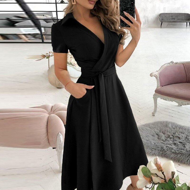 Serena - Elegant A-line Tie Women's Dress for Comfort and Style
