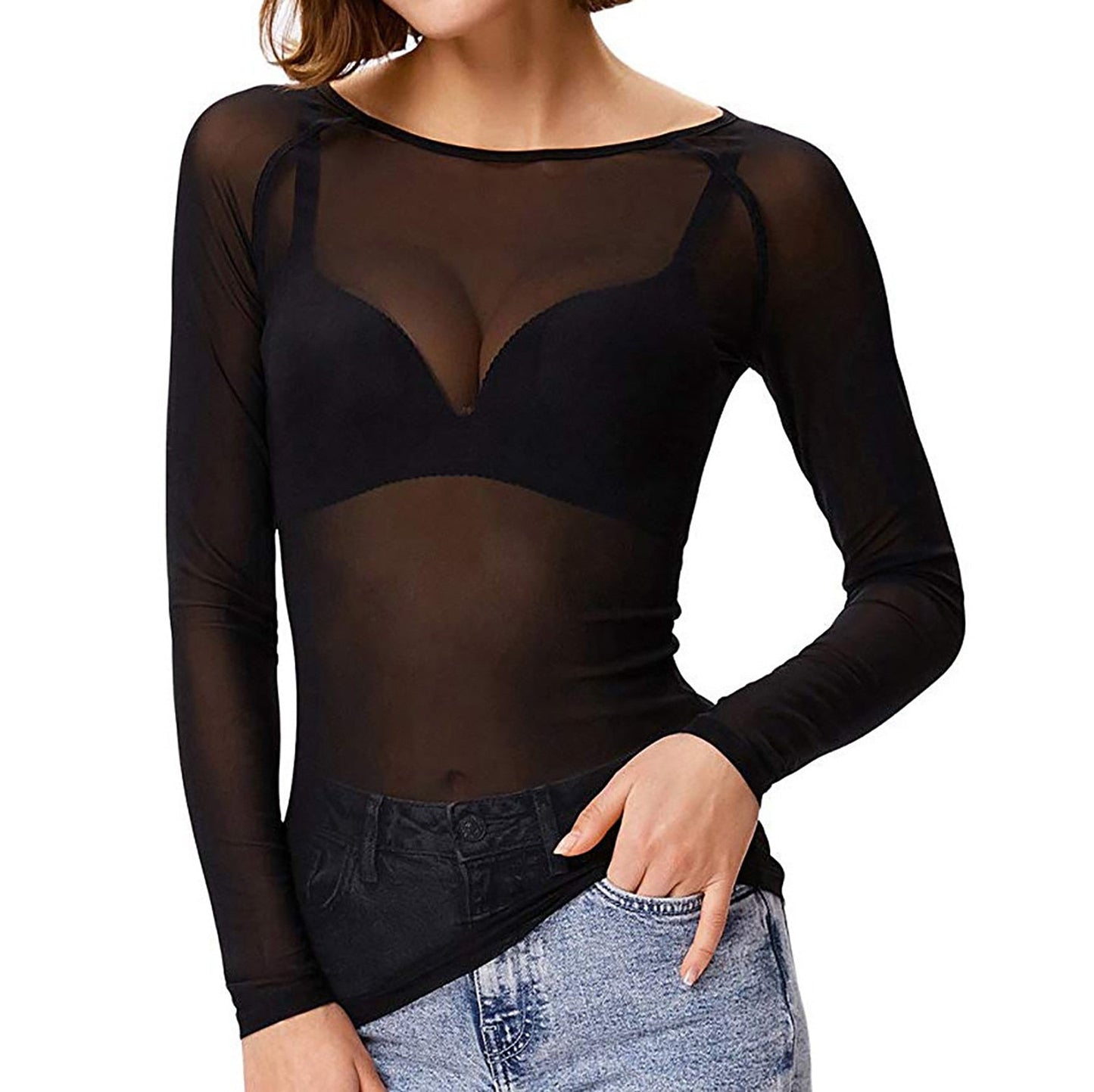 Bethsaida - Seductive Sheer Long-Sleeved Top for Women in Elegant Mesh Fabric