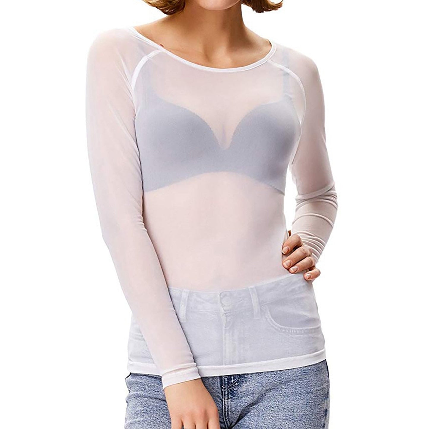 Bethsaida - Seductive Sheer Long-Sleeved Top for Women in Elegant Mesh Fabric