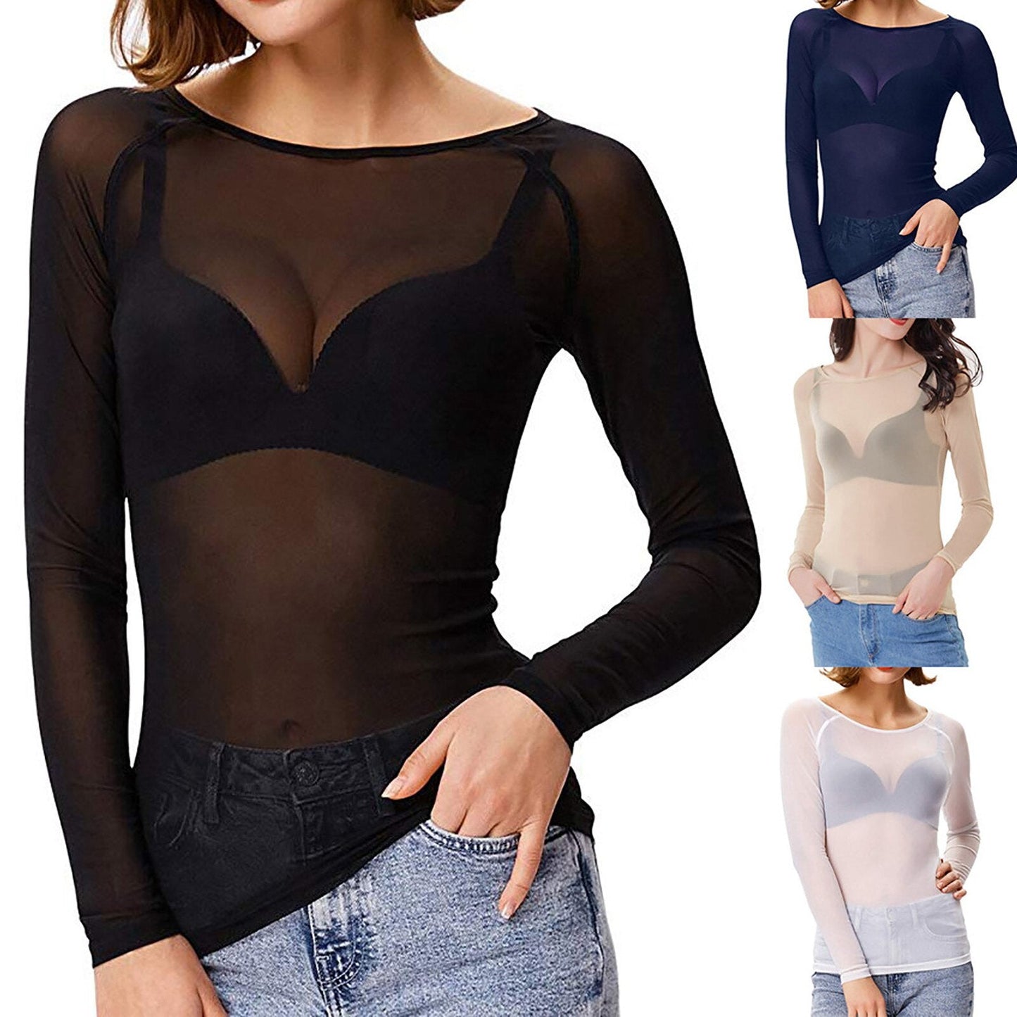 Bethsaida - Seductive Sheer Long-Sleeved Top for Women in Elegant Mesh Fabric