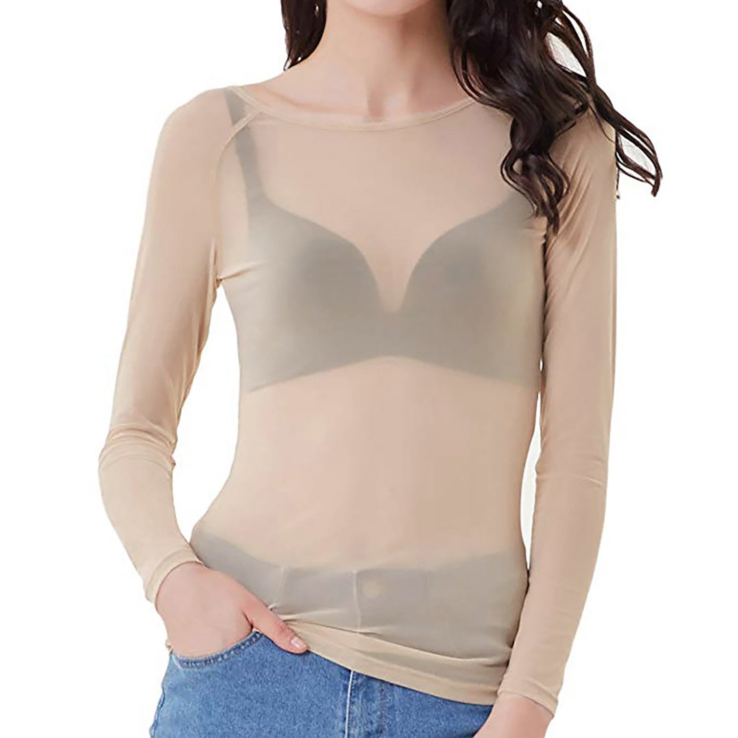 Bethsaida - Seductive Sheer Long-Sleeved Top for Women in Elegant Mesh Fabric