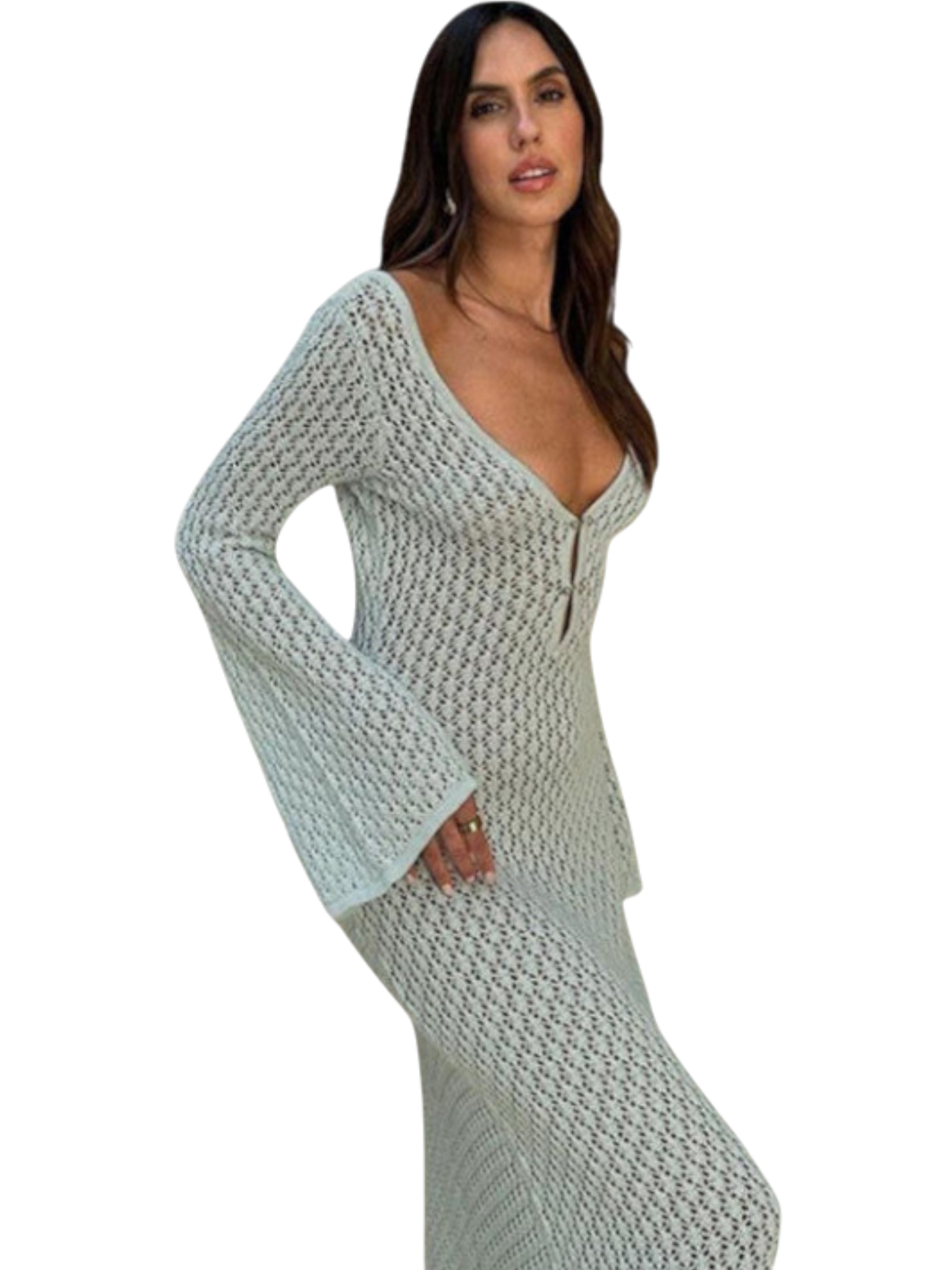 Nedra - Elegant Deep V-neck Sheer Dress for Stunning Style