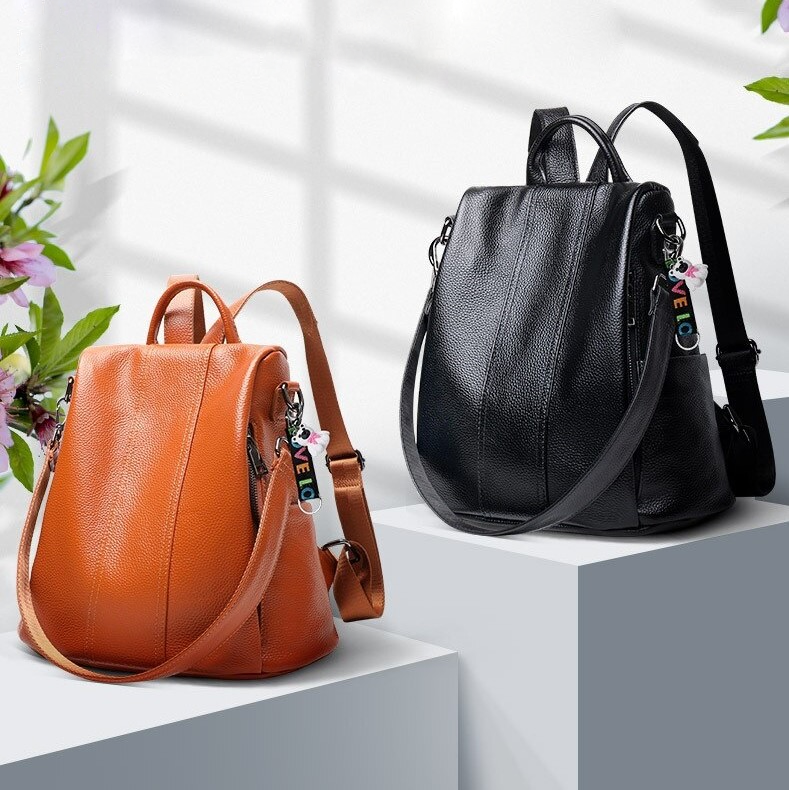 Harlow - Stylish Anti-theft Leather Backpack for Safe Travel