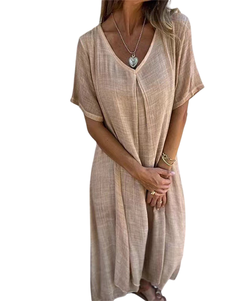 Gloria - Elegant Women's V-neck Midi Dress for Effortless Style