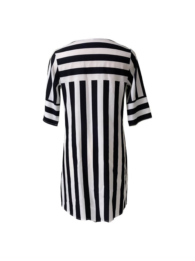 Kara-Lee - Elegant Striped Dress for Women with V-neck and Mid-length Design