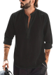 Chris - Stylish Men's Long-Sleeved Linen Shirt with Boat Collar