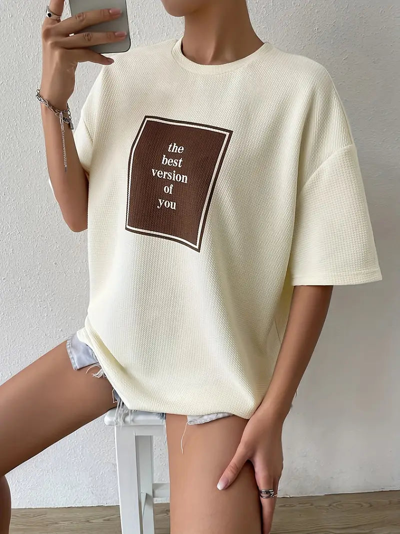 Ashley - Oversized Waffle Knit T-shirt with Motivational Quote