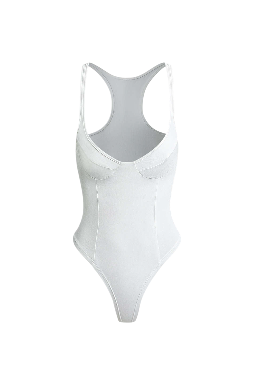 Orla - Basic Solid Deep-V Neck Bustier Bodysuit for Stylish Layering