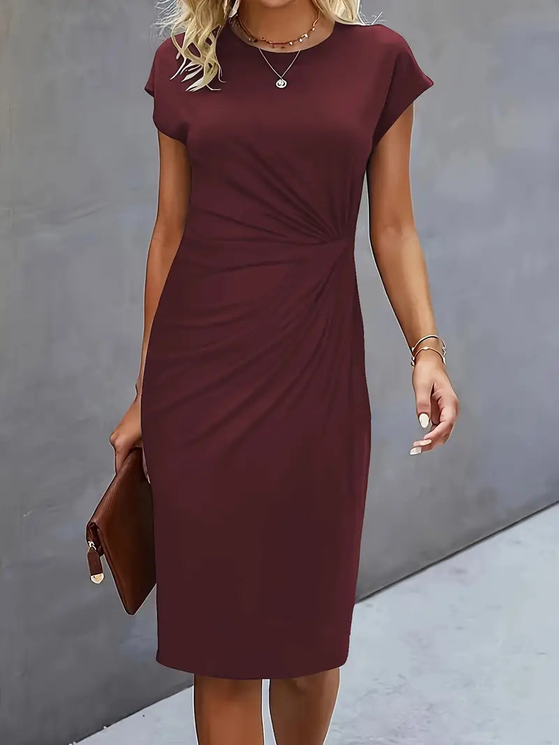 Livia - Elegant Women's Sheath Dress with Ruched Waist and Short Sleeves