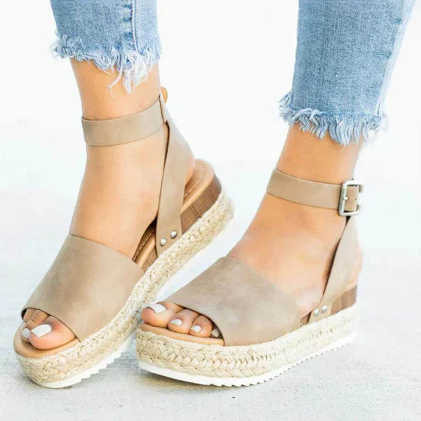 Ava - Stylish Sandals with Woven Sole and Adjustable Ankle Strap