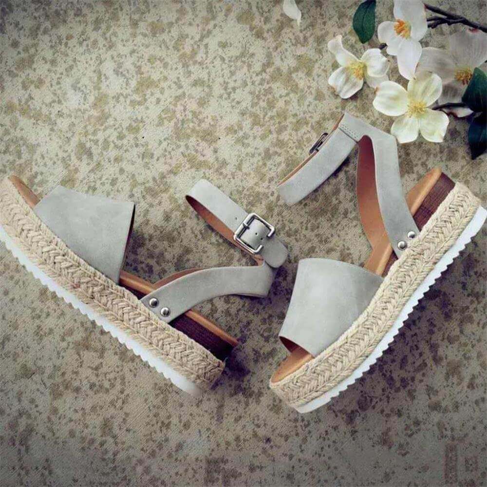Ava - Stylish Sandals with Woven Sole and Adjustable Ankle Strap