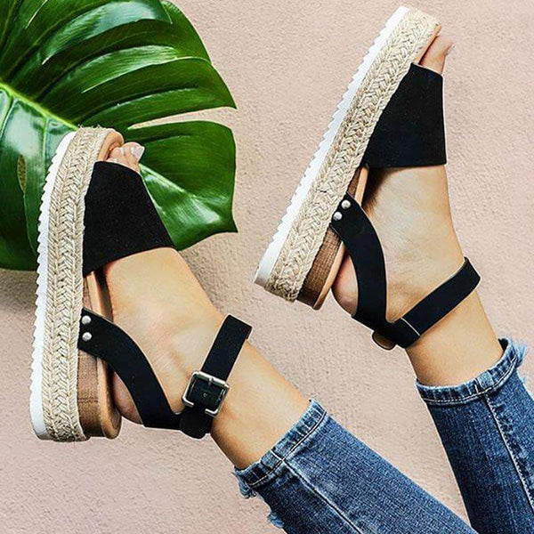 Ava - Stylish Sandals with Woven Sole and Adjustable Ankle Strap