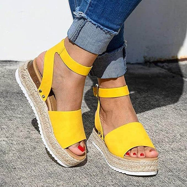 Ava - Stylish Sandals with Woven Sole and Adjustable Ankle Strap