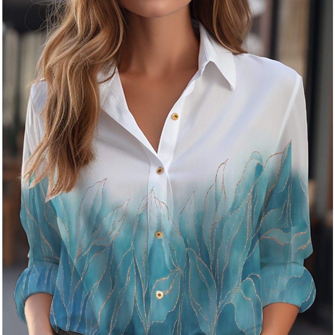 Sibyl - Floral Print Women's Blouse With Button Front