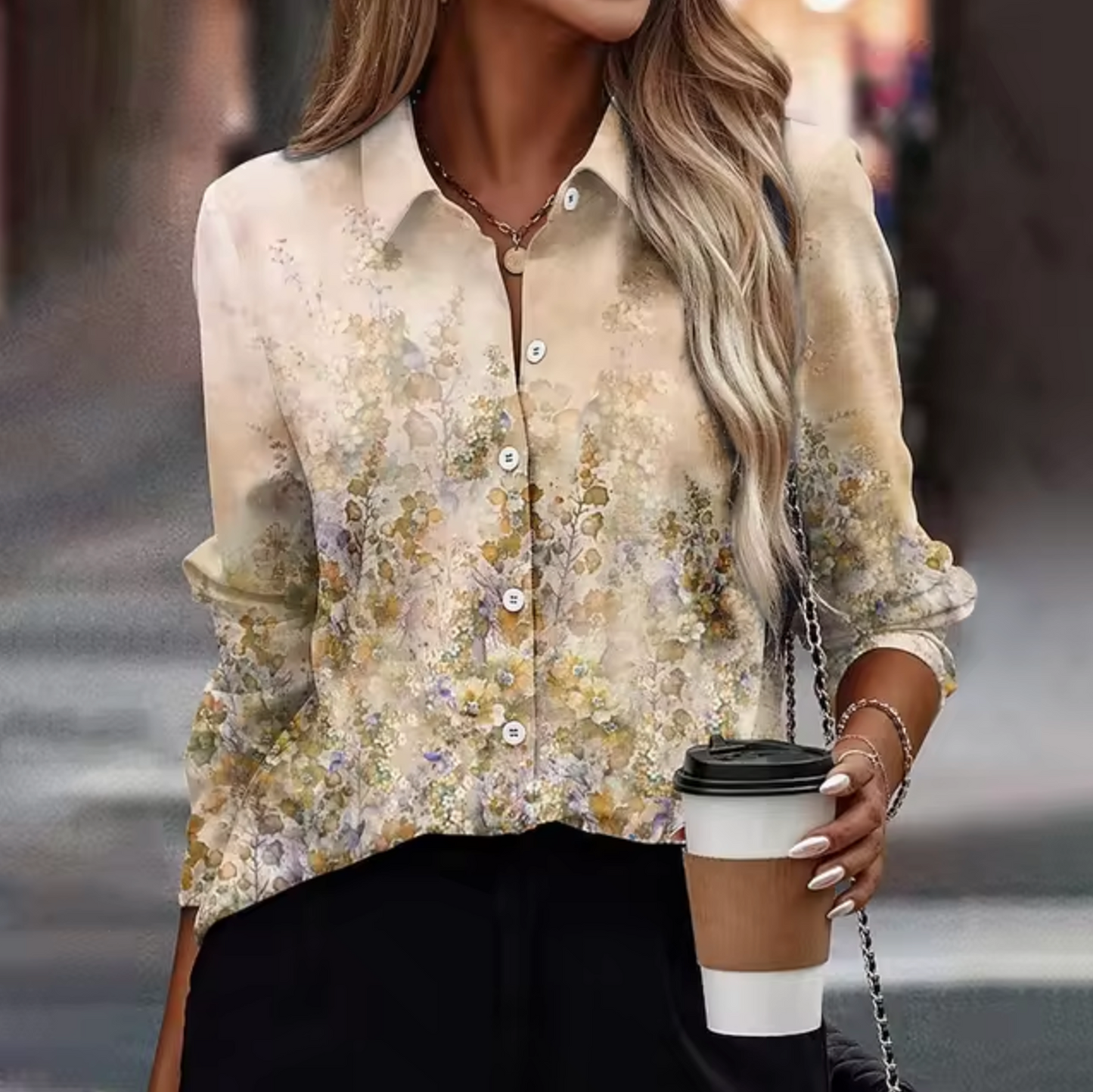 Bonnie - Lightweight Floral Print Blouse with Long Sleeves