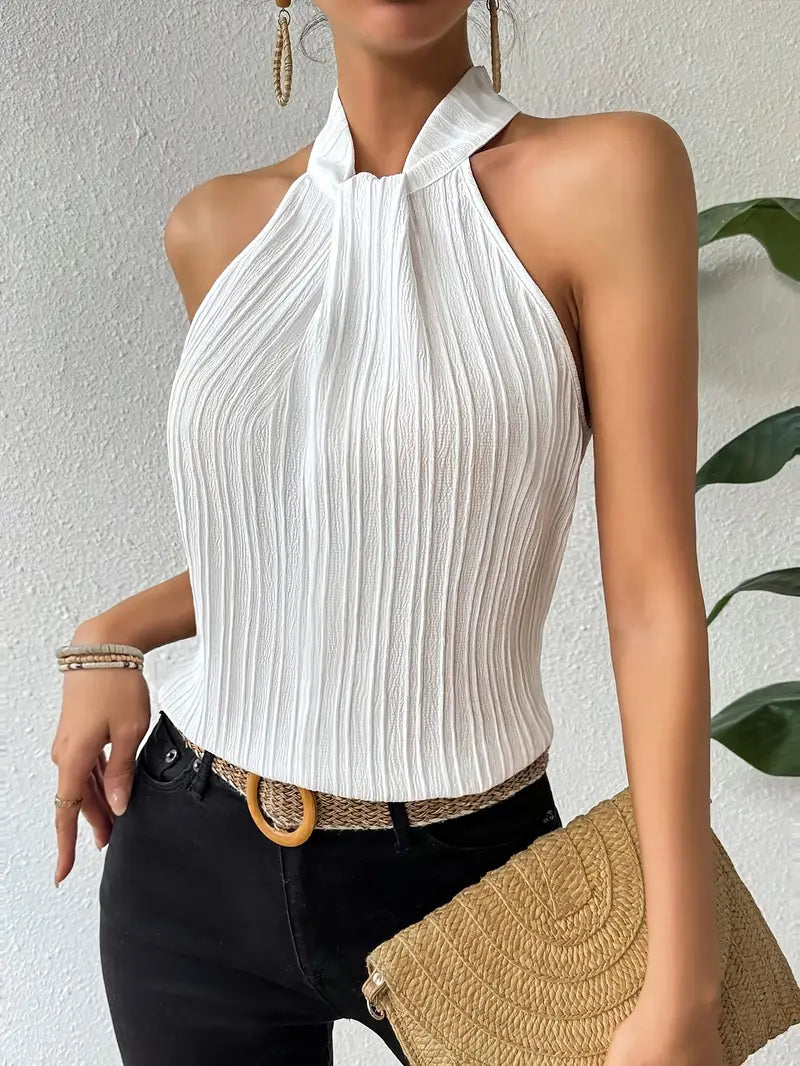 Joy - Elegant Halter Top with Chic Pleated Texture