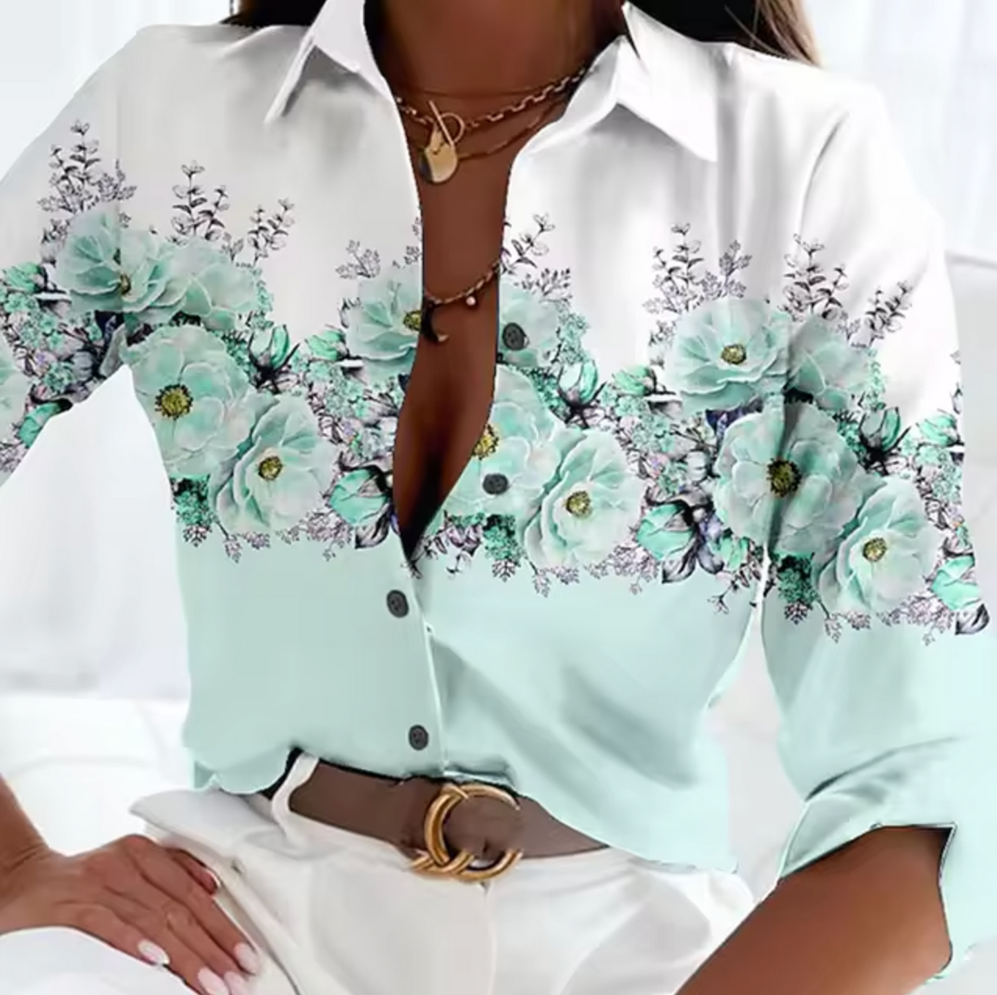 Bonnie - Lightweight Floral Print Blouse with Long Sleeves
