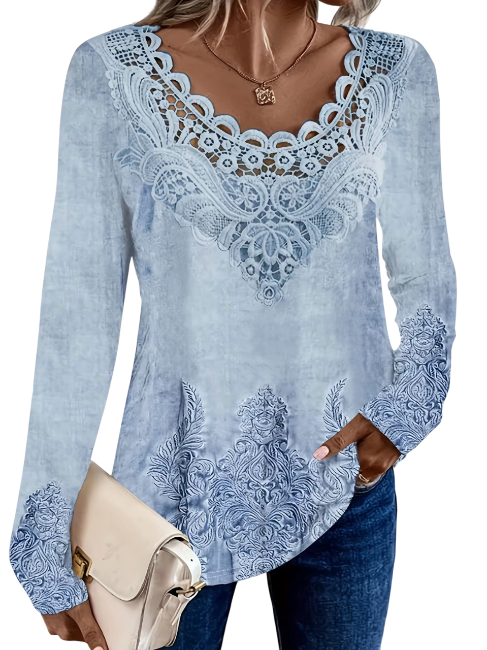 Opaline - Chic Long-Sleeved Cotton Top with Delicate Embroidery