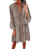 Safira - Elegant Women's Leopard Dress with V-neck and Puff Sleeves