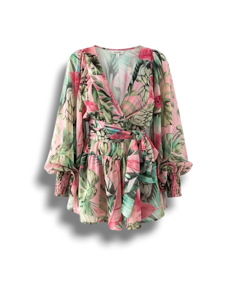 Alayna - Stylish Women's Beach Play Dress with Deep V-neck and Lantern Sleeves