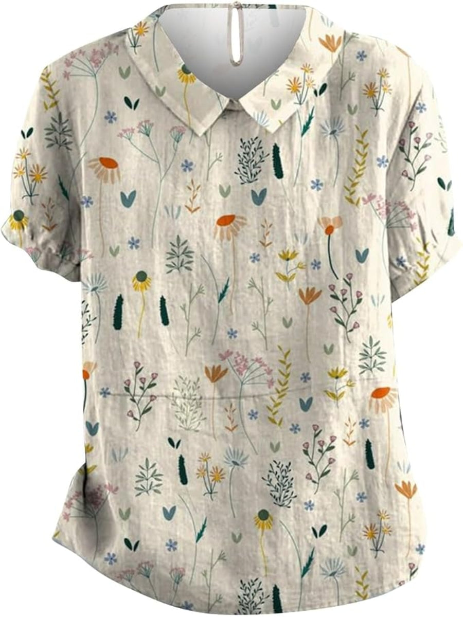 Giselle - Charming Women's Wildflower Blouse with Short Sleeves