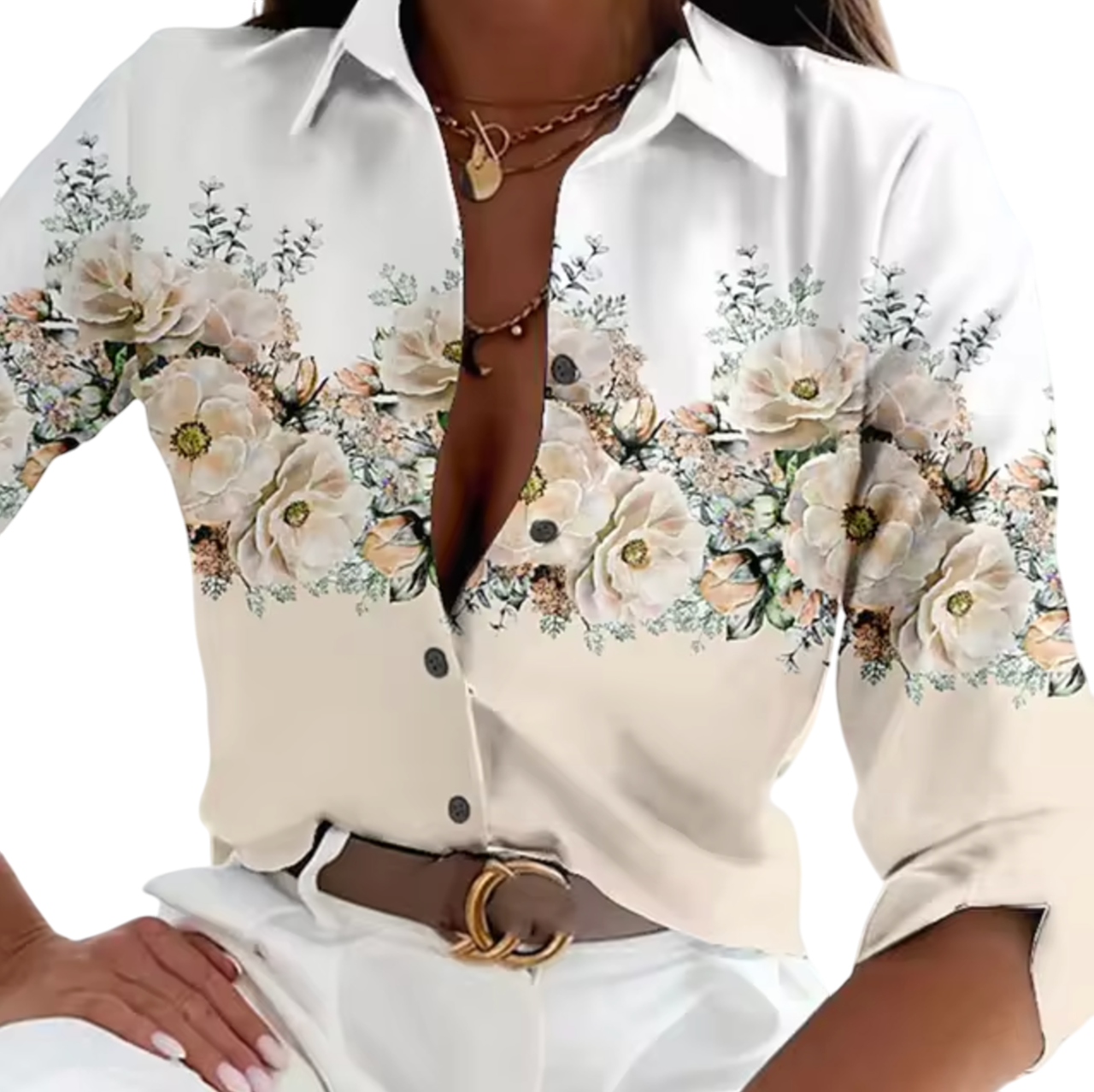 Bonnie - Lightweight Floral Print Blouse with Long Sleeves