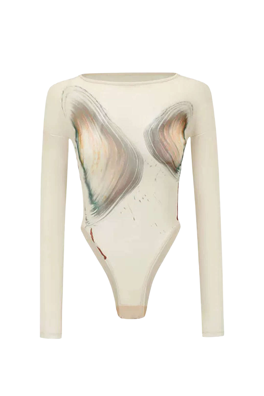 Oriana - Abstract Print Long-Sleeve Bodysuit for Stylish Women