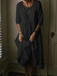 Iseult - Loose Fit Cotton Linen Women's Dress with Asymmetric Hem and Pockets