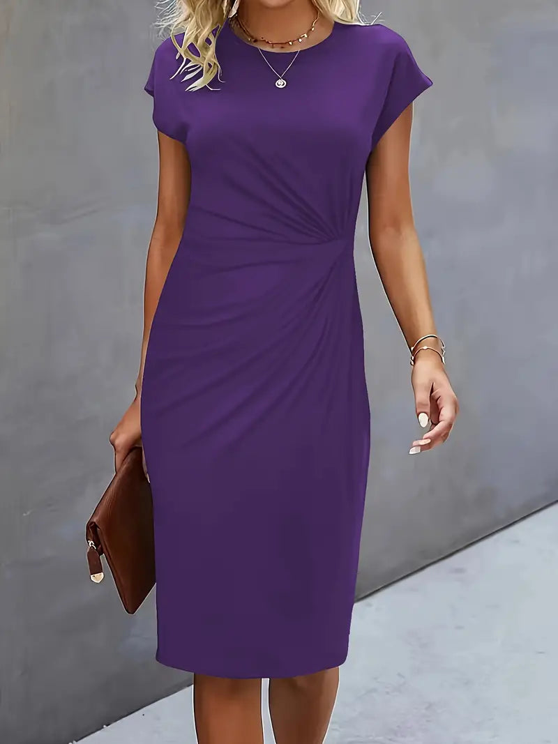 Livia - Elegant Women's Sheath Dress with Ruched Waist and Short Sleeves