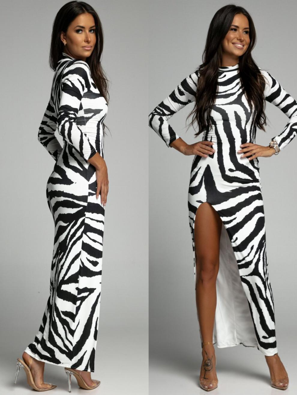 Dwyn - Elegant Long-Sleeved Dress in Fashionable Animal Print