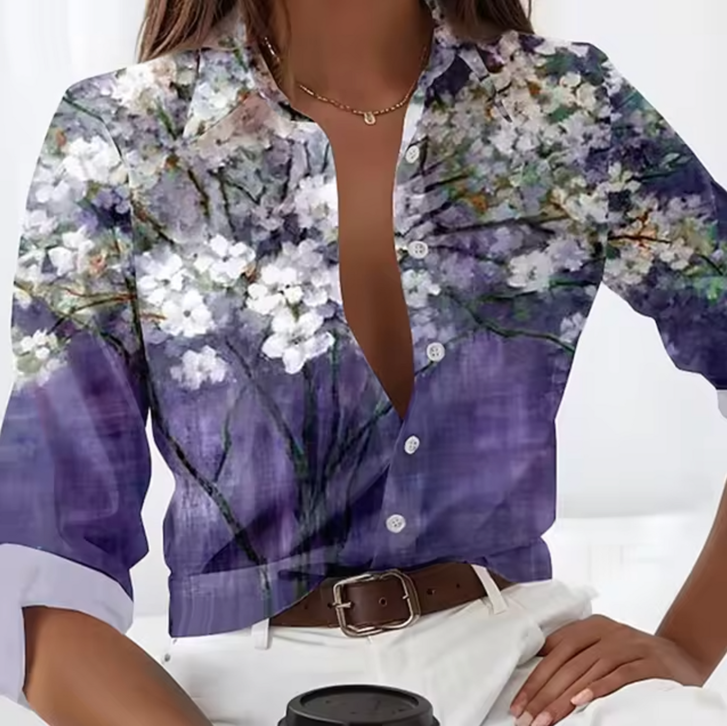 Bonnie - Lightweight Floral Print Blouse with Long Sleeves