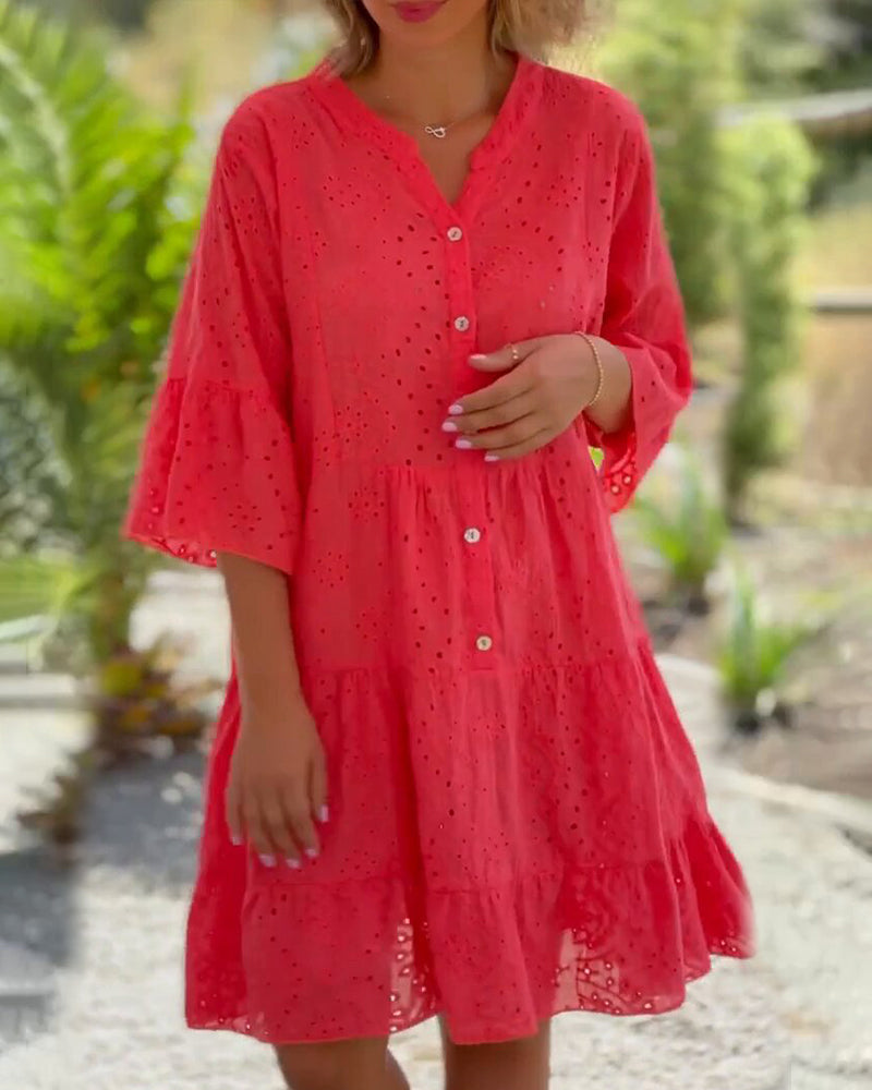 Candela - Breathable Women's Summer Dress with Flattering V-neck and Flared Sleeves