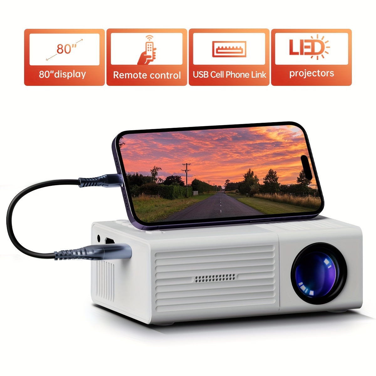 Zevria - Ultra Bright Mini Projector 3000 Lumen Portable HDTV USB