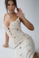Isabella - Vintage Embroidered Fishtail Midi Dress with Puff Sleeves