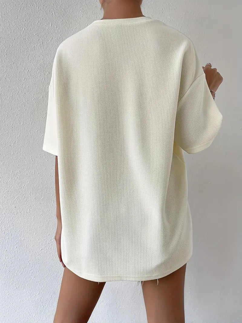 Ashley - Oversized Waffle Knit T-shirt with Motivational Quote